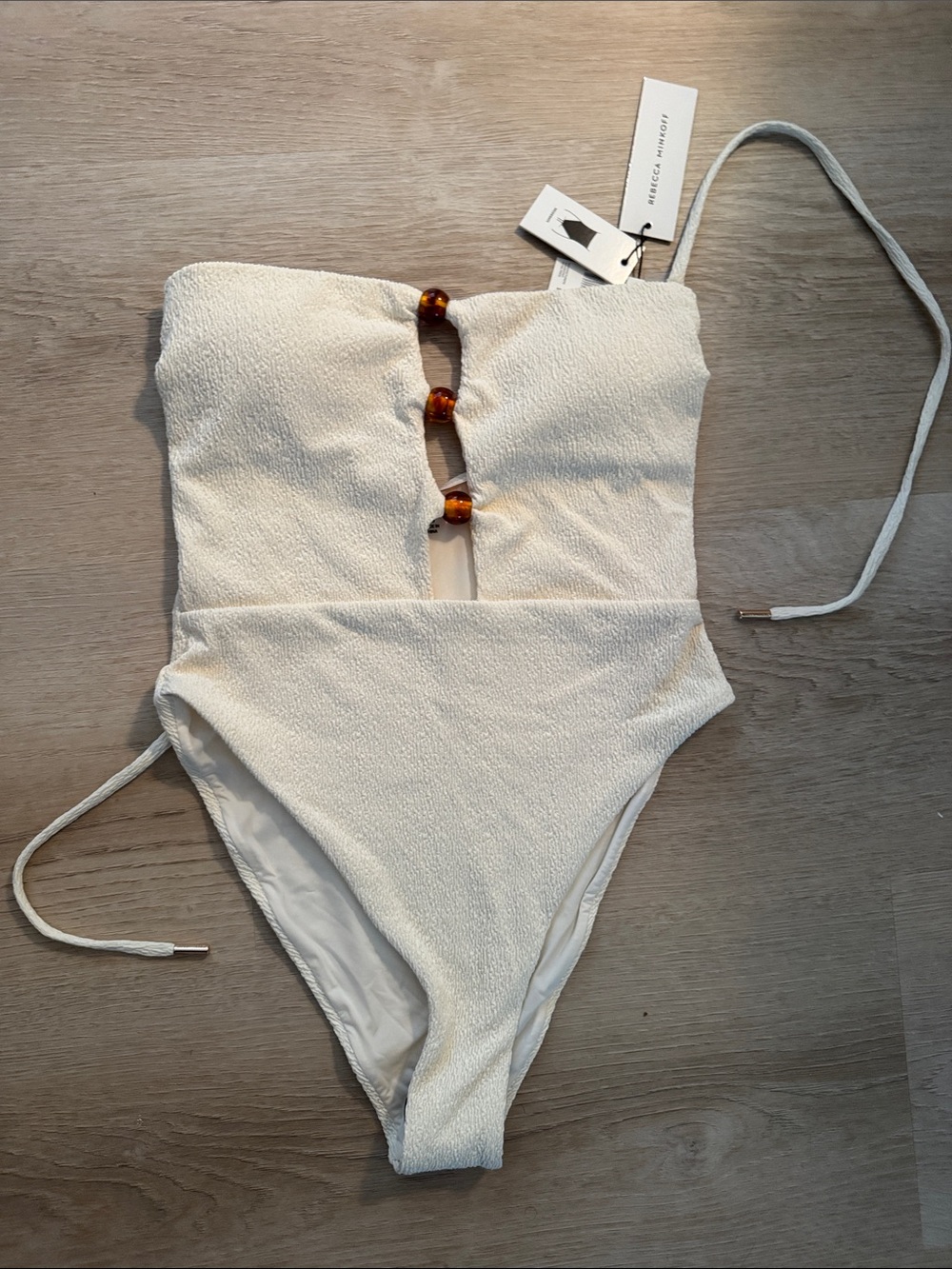 Rebecca Minkoff NWT One-Piece Swimsuit in Cream with Tortoiseshell Accent